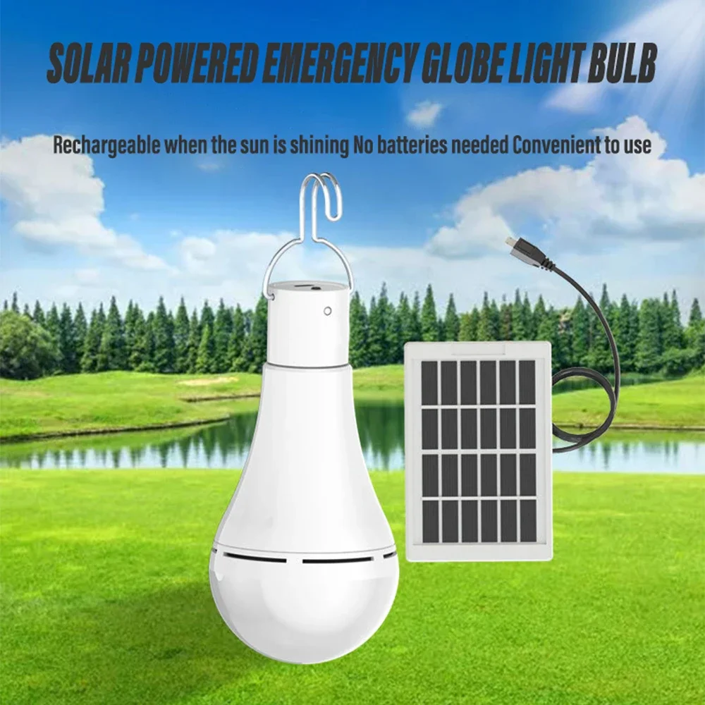 LED Solar Lamp Bulb Outdoor Waterproof Portable Solar Garden Hanging Light Hiking Fishing Emergency Lights