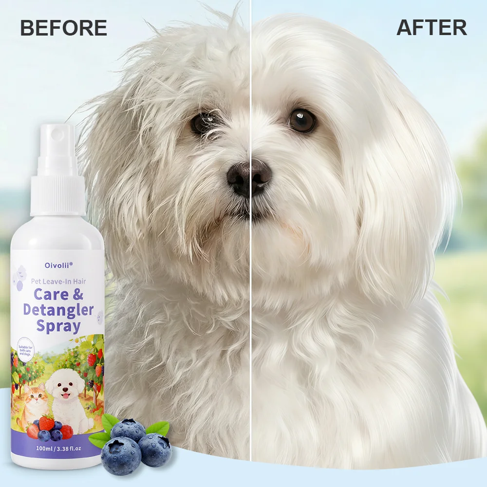 Oivolii Pet Leave-In Hair Care Detangler Spray Sweet Jam Flavor Gentle Formula Instant Smoothness for Cats & Dogs
