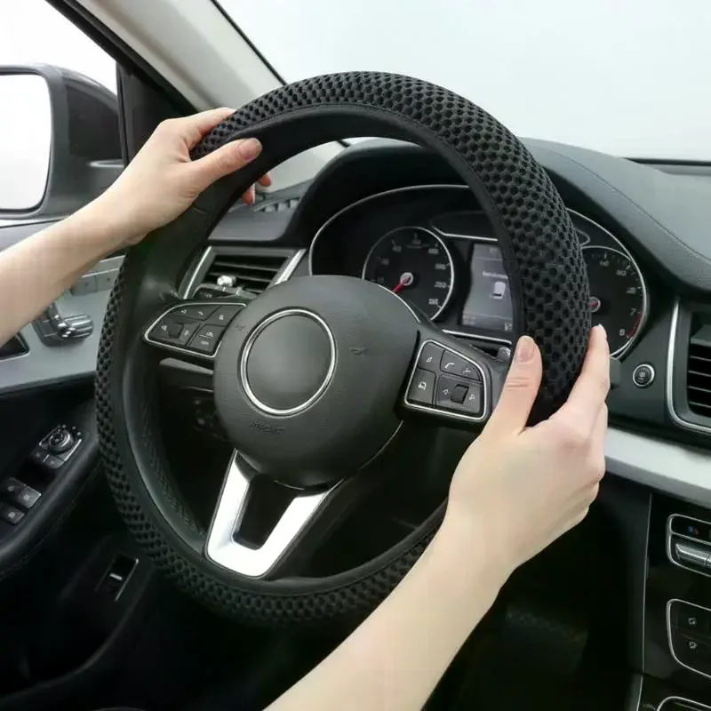 Car Steering Wheel Cover Universal with Elastic Band 37 38cm Breathable Non Slip for Daily Use and Long Distance Driving