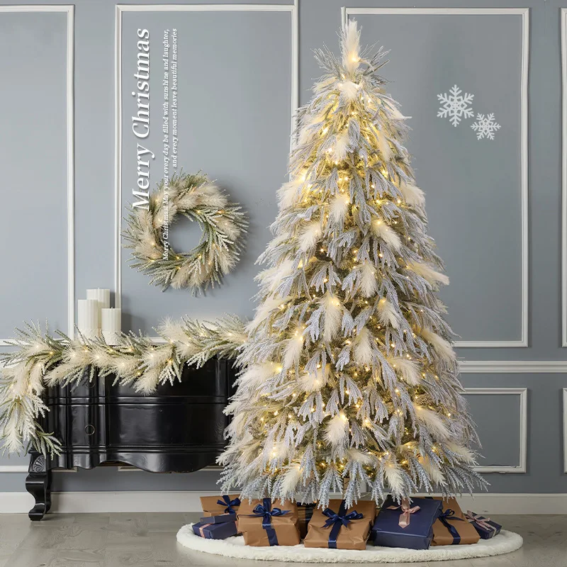 Cross-border New Pure PE Mixed Araucaria Flocking White Christmas Tree Snow Christmas Ornament Large Ornament