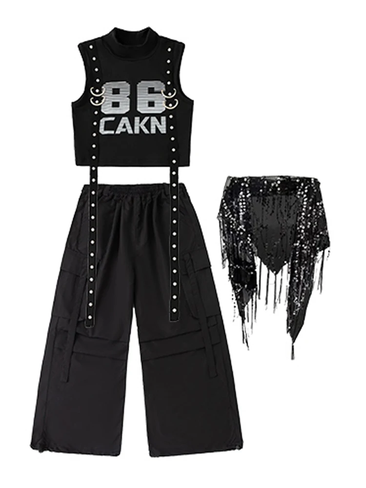 Schwarz Hip Hop Dance Kleidung Für Mädchen Jazz Dance Nabel Tops Hosen Sommer Modern Dance Performance Outfits Straße Tragen BL16701