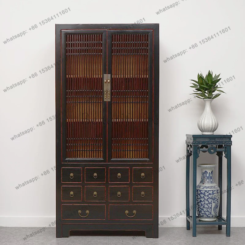 New Chinese solid wood painted narrow storage cabinet antique retro wardrobe bedroom classical storage decorative cabinet