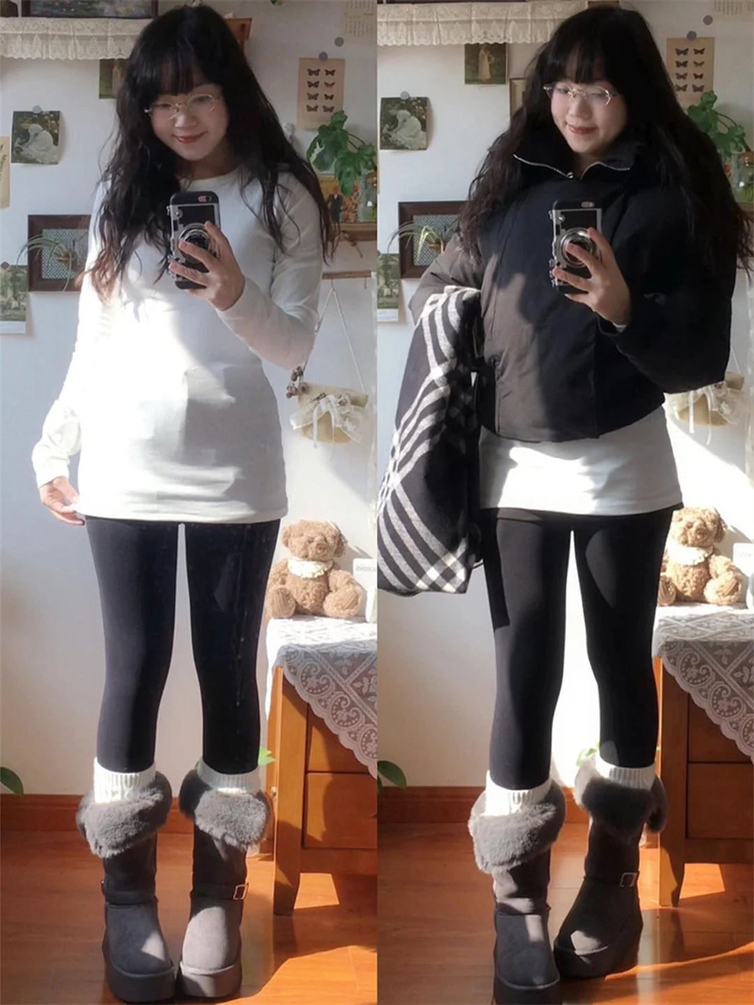 White Basic Mid-Length Butt Covering Women's T-Shirt Autumn Winter Slimming Waist-Cinching Inner Wear Long Sleeve Top