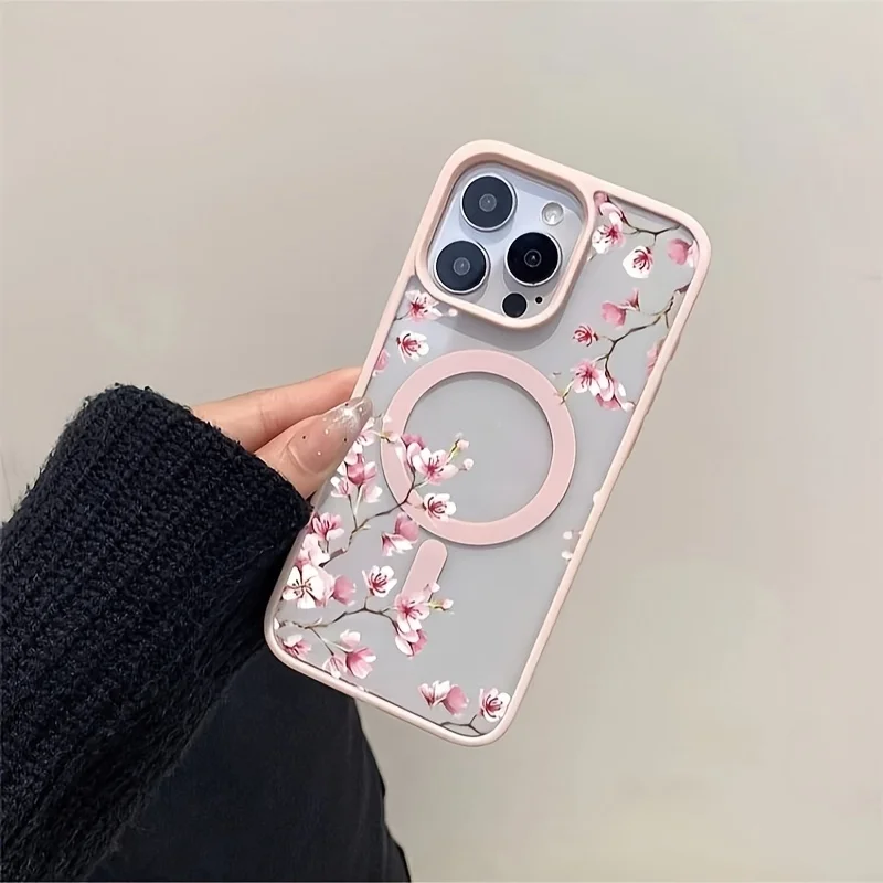 

Floral background design magnetic phone case suitable for iPhone 17 16 15 14 13 12 11 Pro/Max/Plus anti drop and shockproof