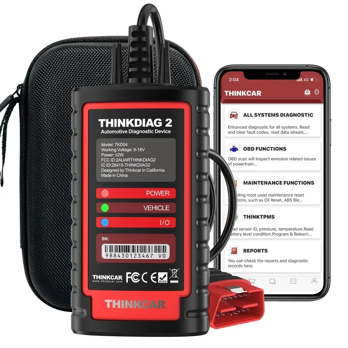 THINKCAR Thinkdiag 2 OBD2 Scanner Bluetooth All System Support CAN FD Protocols Full Car Software 1 Year Free