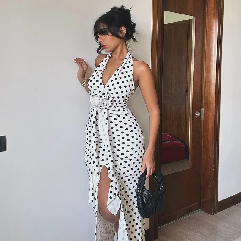 Moroder 2025 été nouvelle robe longue pour femmes, robe amincissante élégante sans manches à pois, robe sirène