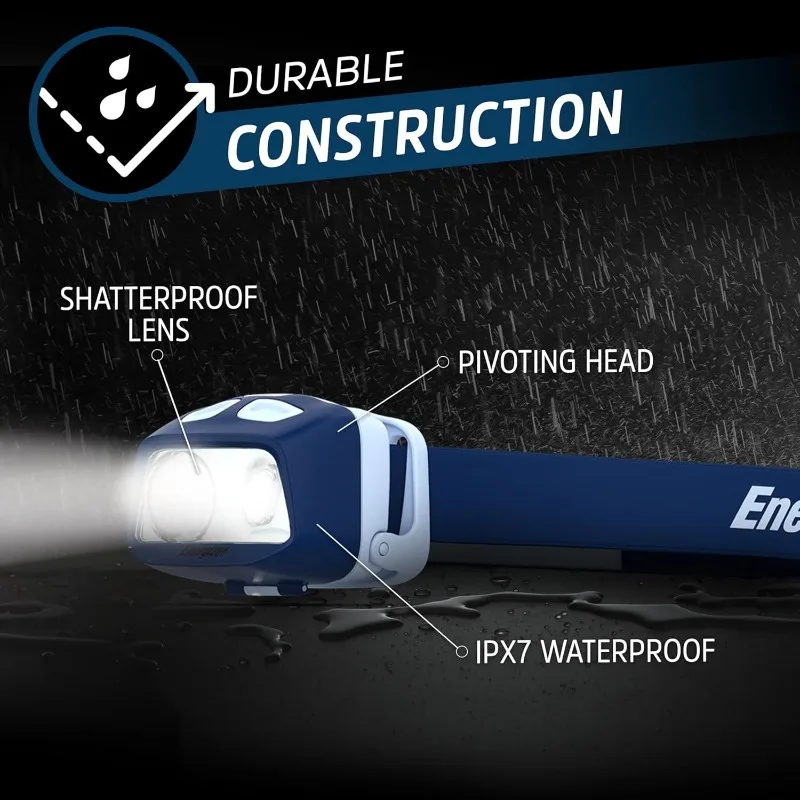 Energizer HDL40 LED Headlamp, 500 Lumen, IPX7 Waterproof, Multi-Colored Headlamp, Hands-Free Light, Batteries Included