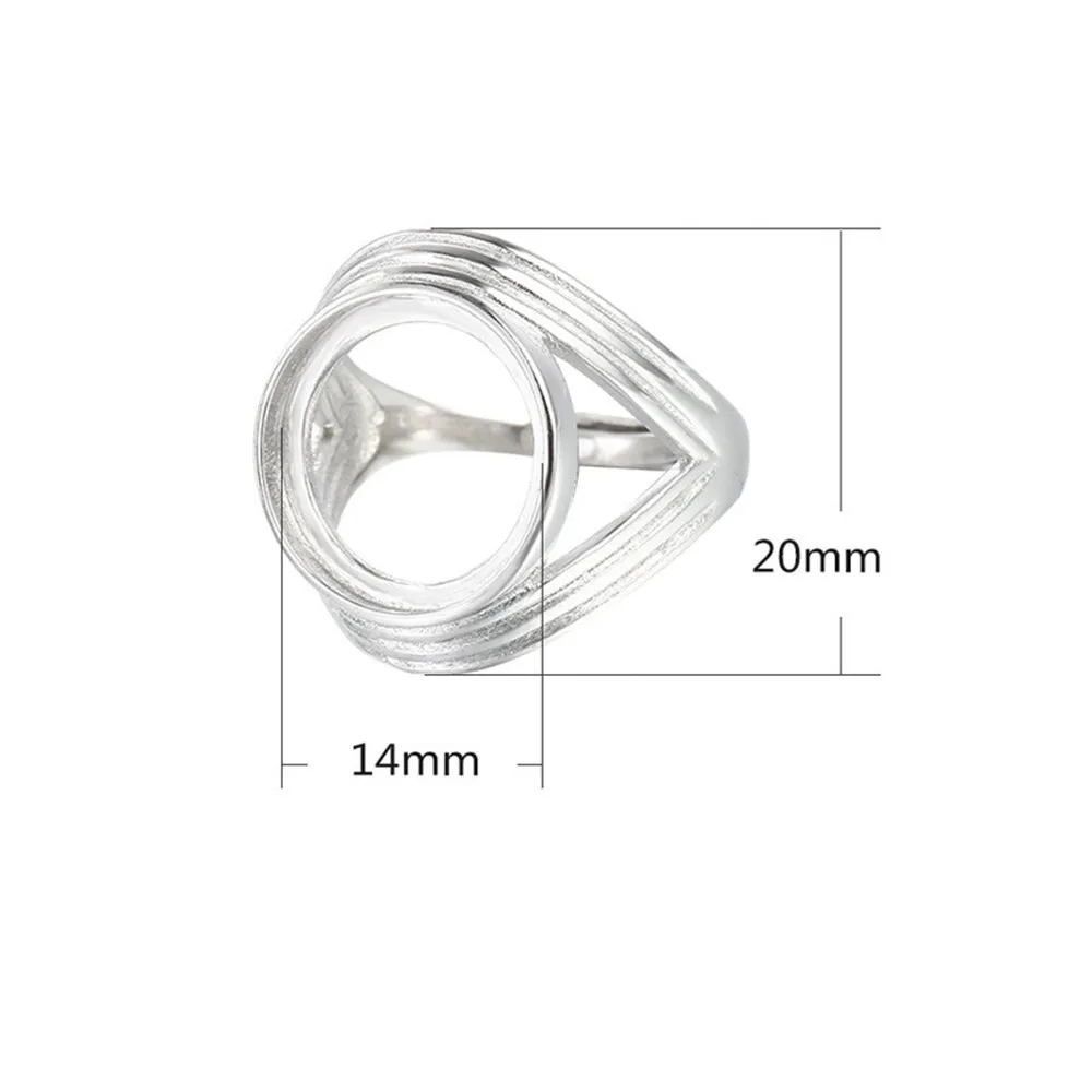 Ring Setting for 14x14mm Round Cabochons Ring Base White Gold Plated 925 Silver Adjustable Ring Blank RB189S