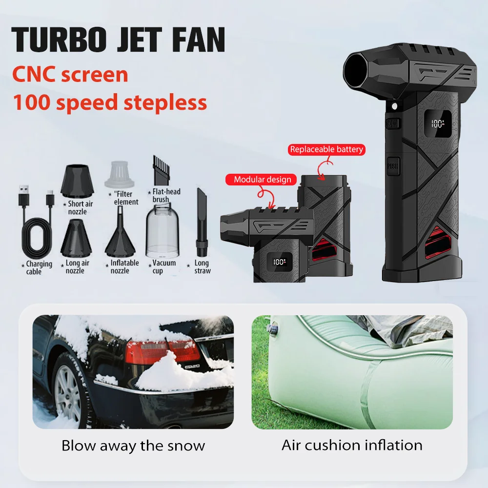 منفاخ هواء توربو قوي 99WRPM عالي السرعة بدون فرش 100 سرعة تنظيم توربو منفاخ نفاث مروحة عنيفة مع إضاءة LED