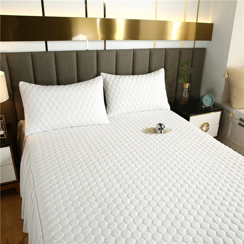 Solid-color slip-proof bed hat mattress protector plus cotton bedspread with cotton single sheet single double white