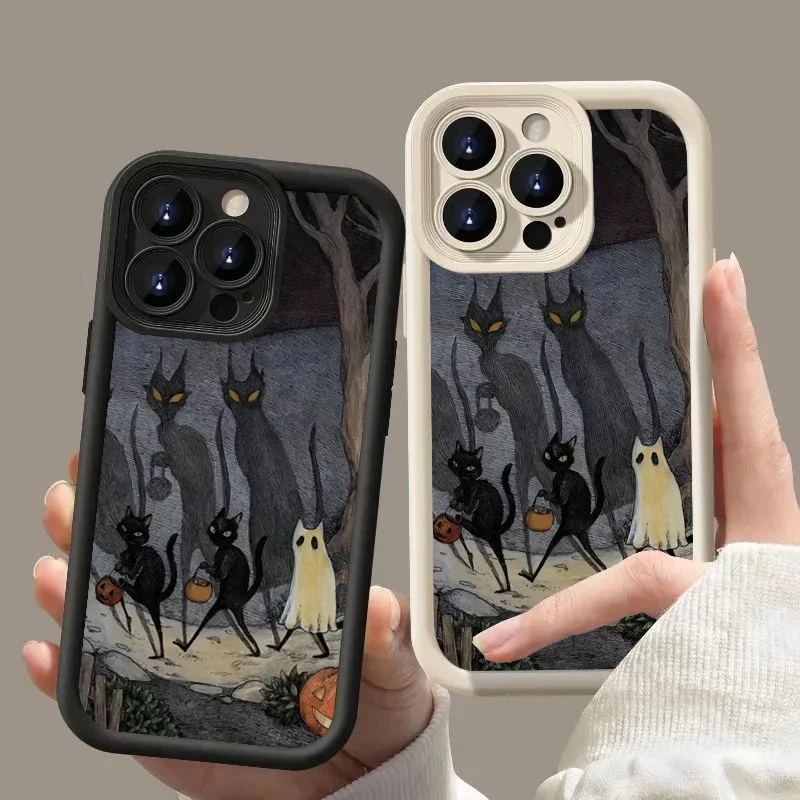 Dark Funny Monster Cat Fox Creative Phone Case for iPhone 16 15 Pro Max 11 12 13 14 XS XR7 8 Plus Matte Soft Shockproof Case