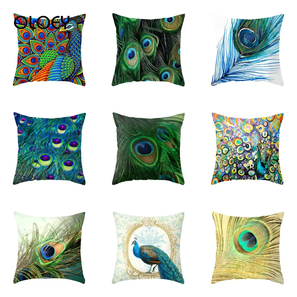 

Peacock Feather Series Pillowcase Multicolor Polyester Peach Skin 45x45cm Bedroom Home Office Car Seat Decorative Pillowcase ..