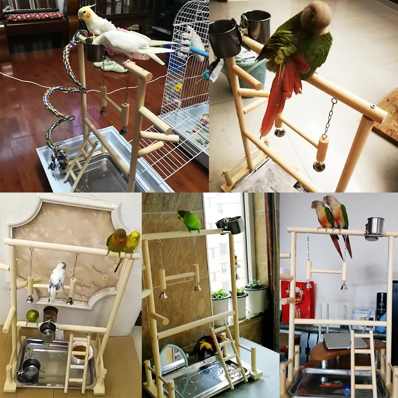 48*33*53cm Wood Parrot Playground Bird Perch with Ladders Feeder Parrot Bite Toys Bird frame Stand Cage Bird Suspension Bridge