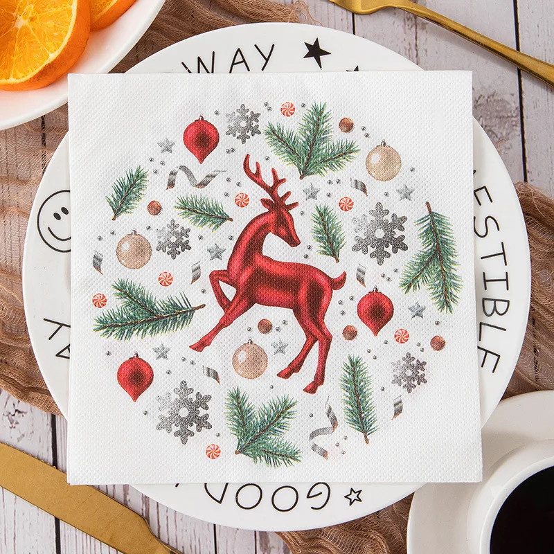 20pcs Christmas Paper Napkins Reindeer Christmas Party Table Disposable Tissue Paper Napkins for Christmas Party Decor Natal