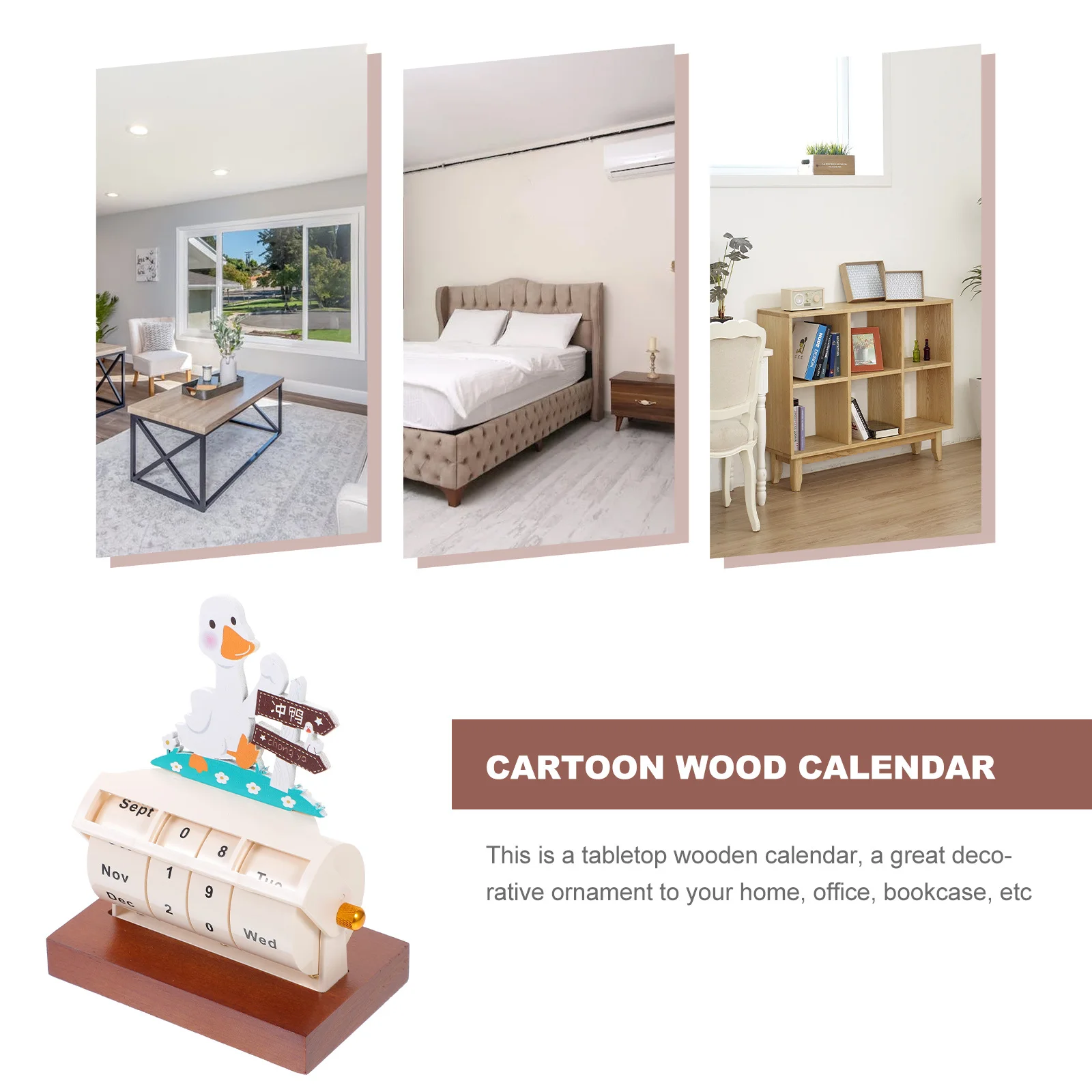 

Unique Cartoon Wood Calendar Rotating Date Reminder Decorative Tabletop Standing Organizer Home Supply Gift Home Accessory