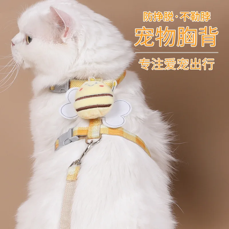 

Scalable cat chest and back harness with a bumblebee - themed design, breathable puppy and doll pet leash for walking dogs