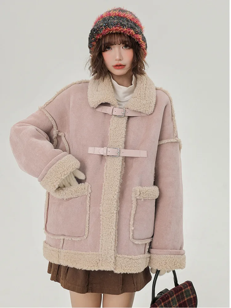 [ZOCI] 2024 Autumn Collar Lambskin Fur Coat For Women New Model With Plush Thick Jacket Fashion