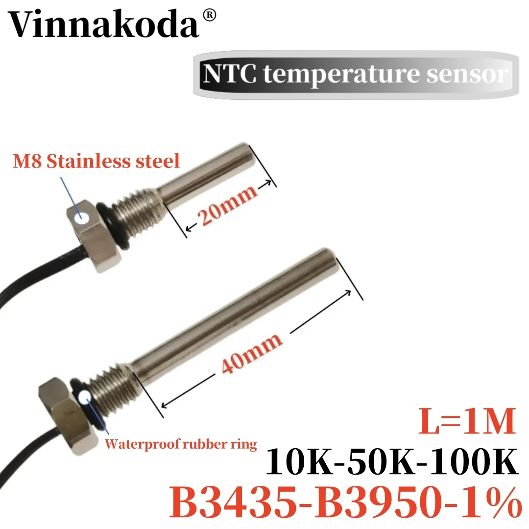 1PCS 10K M8 hexagonal probe NTC thermistor temperature sensor 1.25 thread B3950 B3435 10K 50K 100K 1M Probe plus length