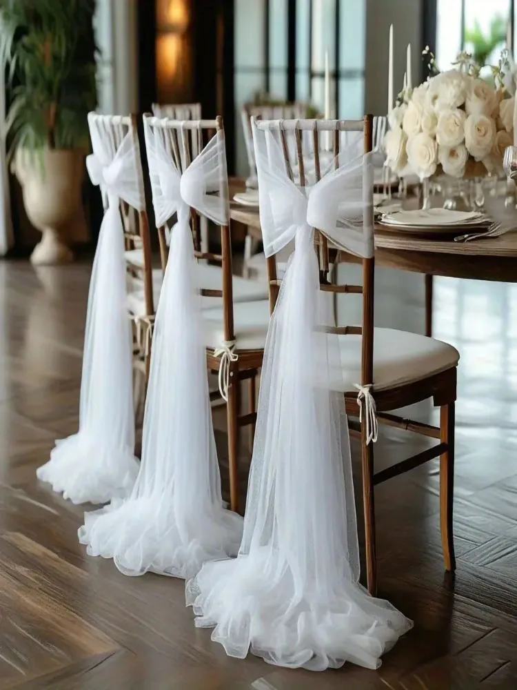 10/50 pièces 75x200cm blanc mariage Tulle chaise ceintures bébé douche fête mariage aménagement arc décor jardin fête escaliers décoration