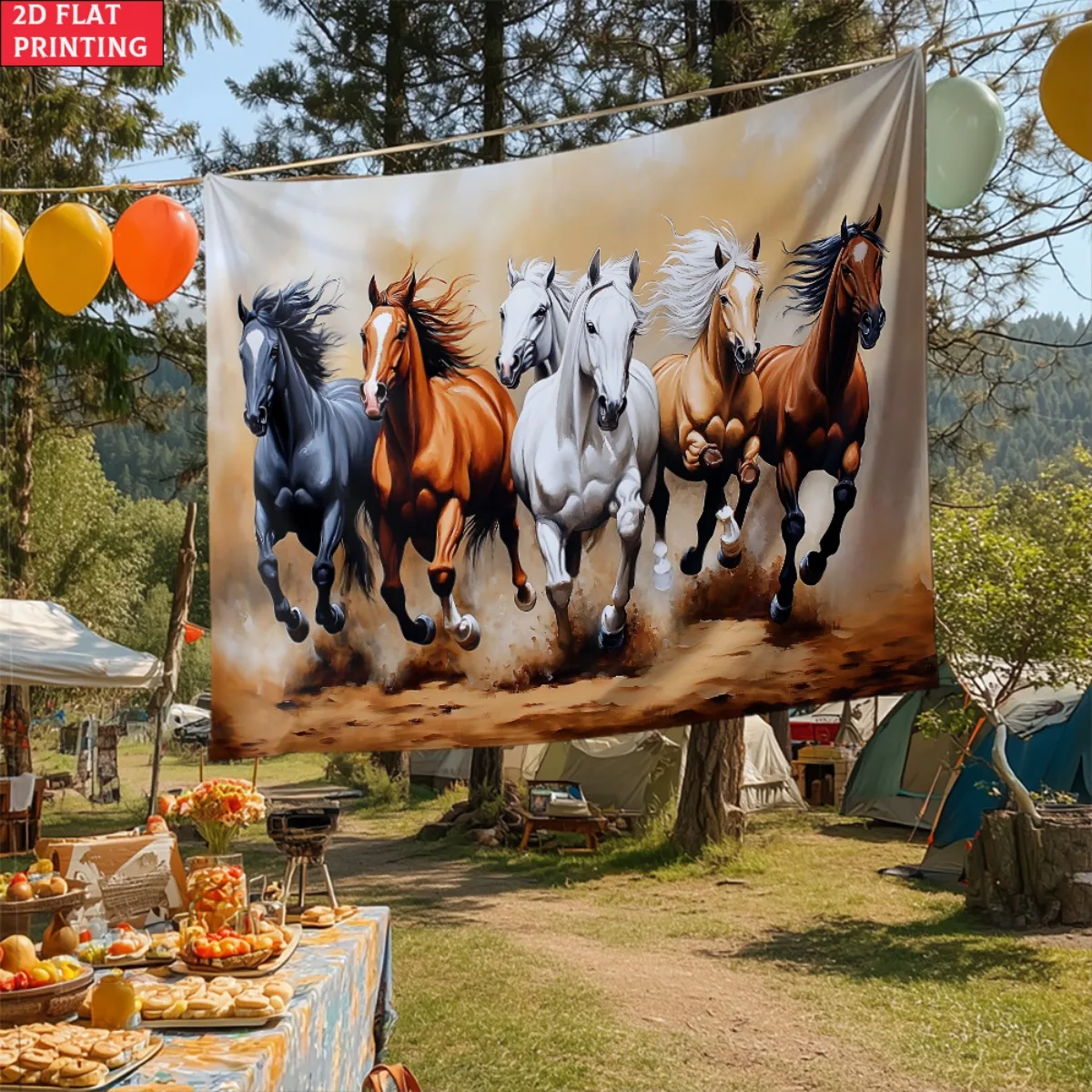 unframed Running Horses Wall Tapestry Realistic Animal Art Home Decoration Living Room Wall Hanging Art Print Equestrian Theme D
