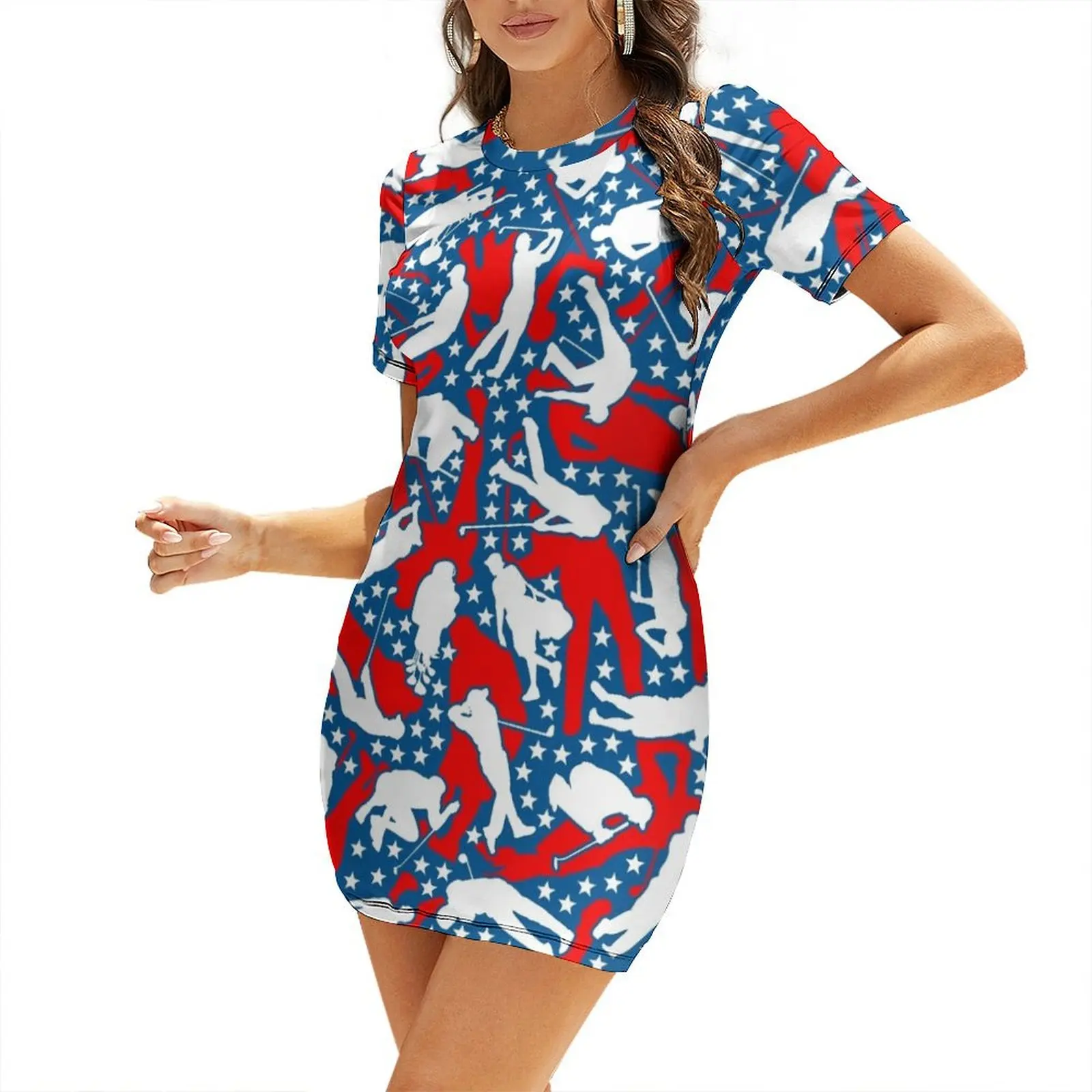 Amante de golfe pro golfista eua bandeira camo camuflagem padrão vestido de manga curta vestidos de verão para mulheres vestidos de cerimônia vestido