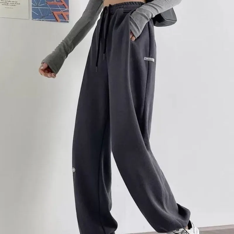 

Light Gray Sports Pants Women Loose Bunched Feet Autumn and Winter High Waist Straight Leg Casual Wide Leg Pants Show Slim Pants