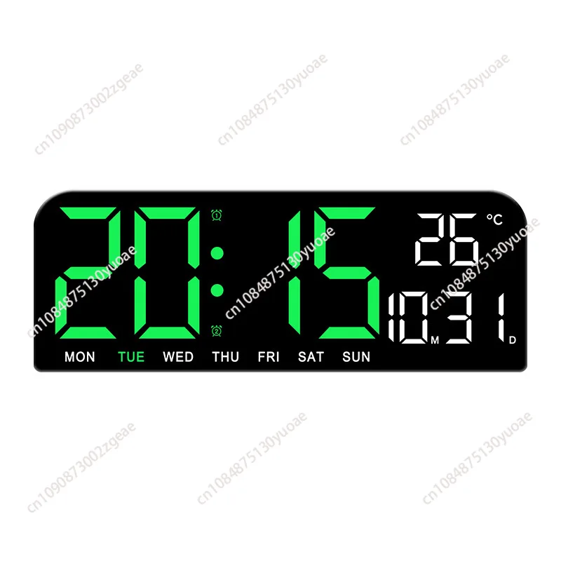 Large Digital Wall Clock, Temperature and Date, Week Display,  Table Alarm Clock, Electronic LED Clock, Timing Function, 12 H, 2