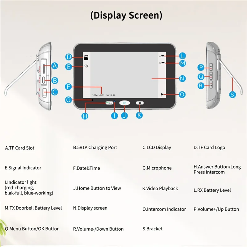 AB66-Video Door Viewer Wireless Intercom Doorbell Smart Home Security IR Night Vision Waterproof Door Camera No Network Need