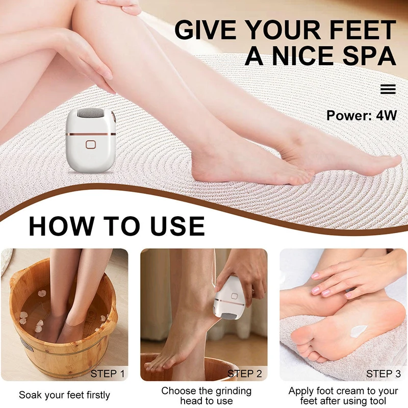 Foot pedicure tools for leg heel care to remove dead skin and calluses. Foot cleaning machine for foot and leg care tools.