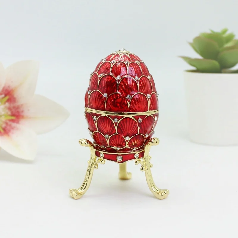 

SHINNYGIFTS Easter Egg Trinket Box Fish Scales Deisgn Hinged Jewelry Storage Box Hand Painted Metal Craft Gift for Home Decor