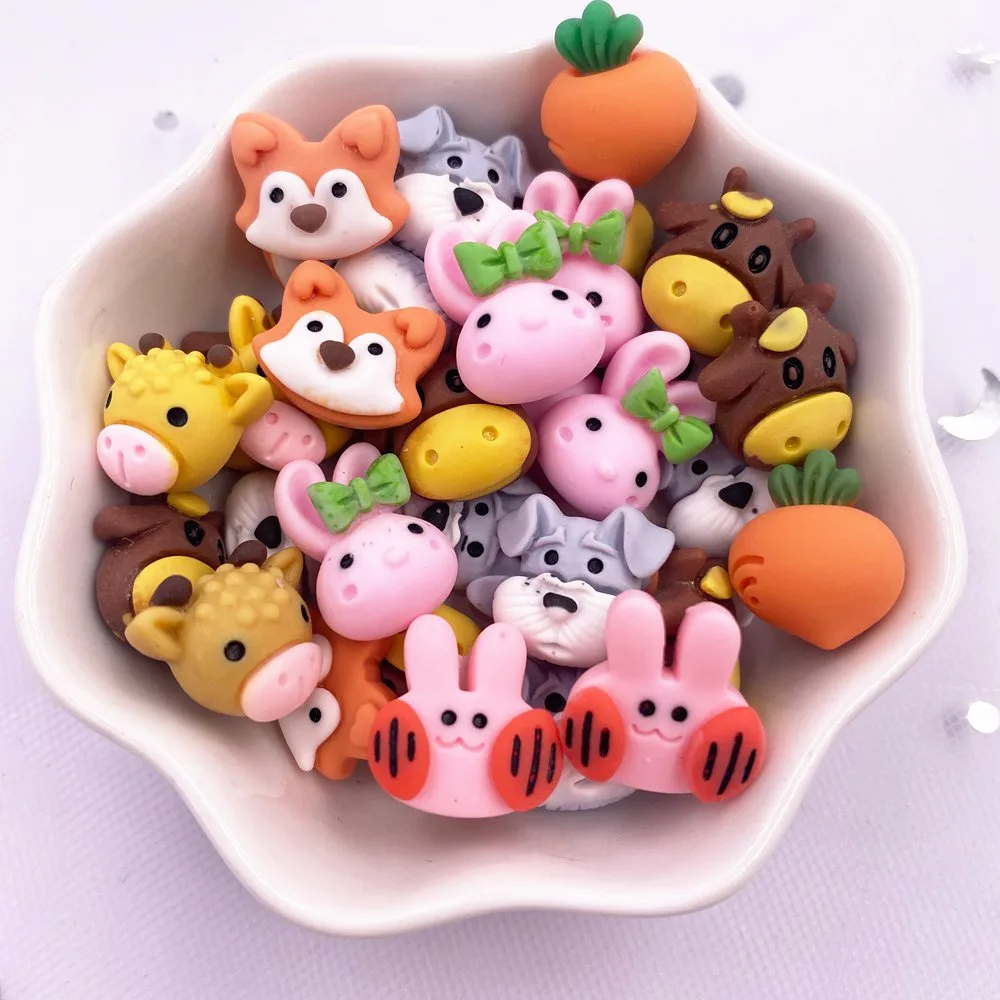 20PCS Colorful Resin Mini Rabbit Radish Unicorn Fox Dog Ox Flatback Cabochon Scrapbook DIY Accessory Decor Figurine Crafts OH80