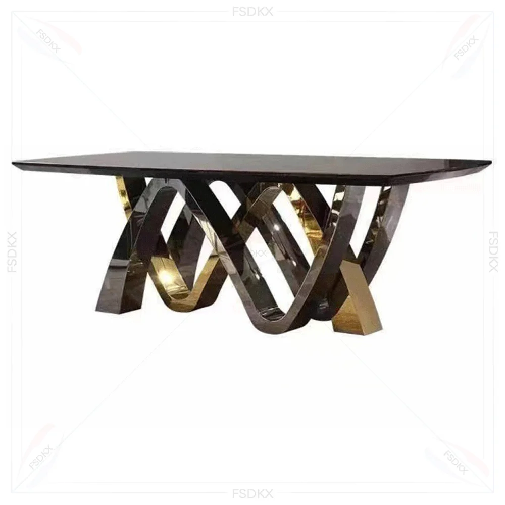 

Luxury Design Glass Top Dining Table Wholesale Restaurant Stainless Steel Metal Banquet Dining Table