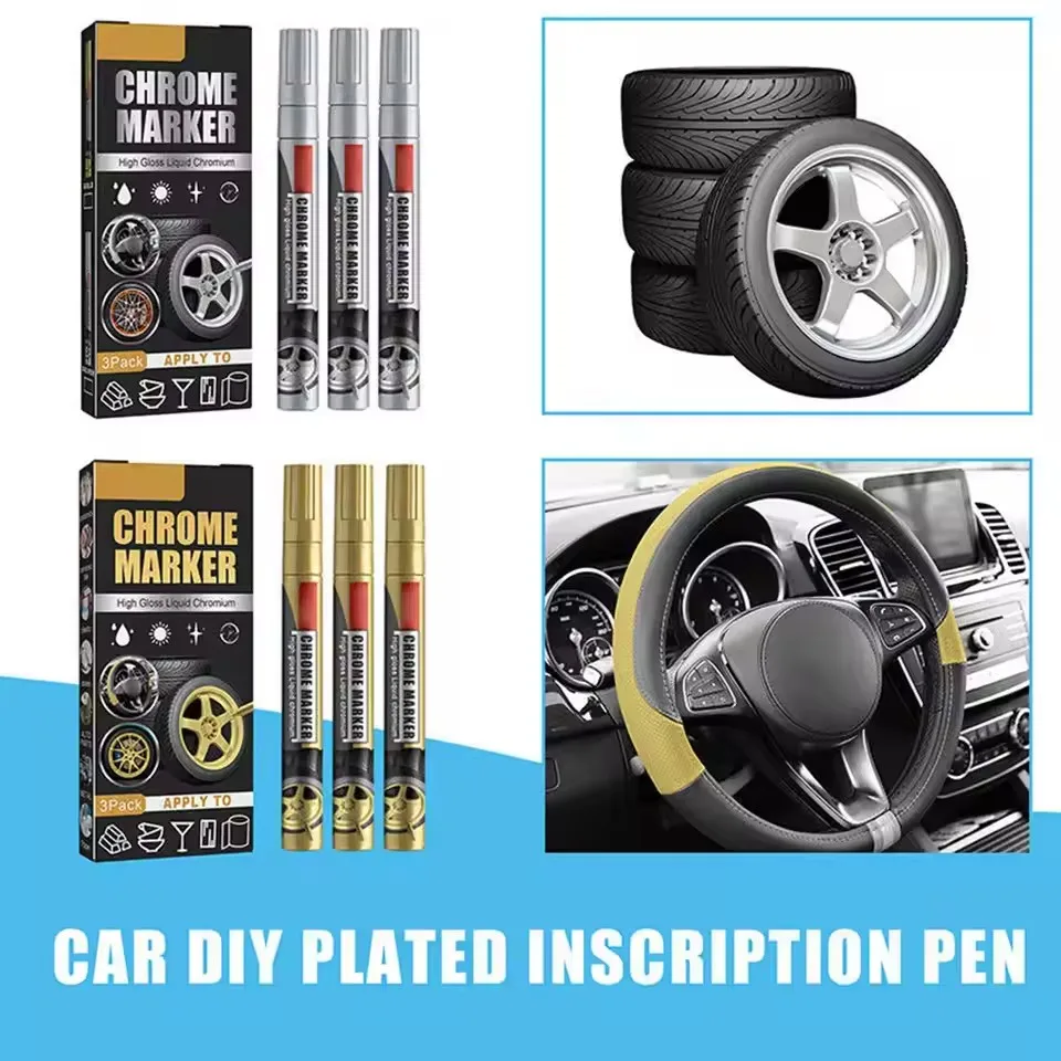 Mobidea Gold / Silver Auto Touch-Up Paint Pen Marker Pen Set Waterproof Wheel Scratch Repair Pen Waterproof and Non-Toxic