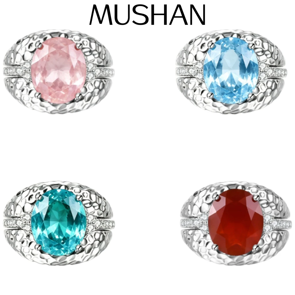 MUSHAN Custom Jewelry 925 Sterling Silver Ring Lab Red Ruby Radiant Bridal Gift for Women 18K Gold Plated GRC Certificate Ring