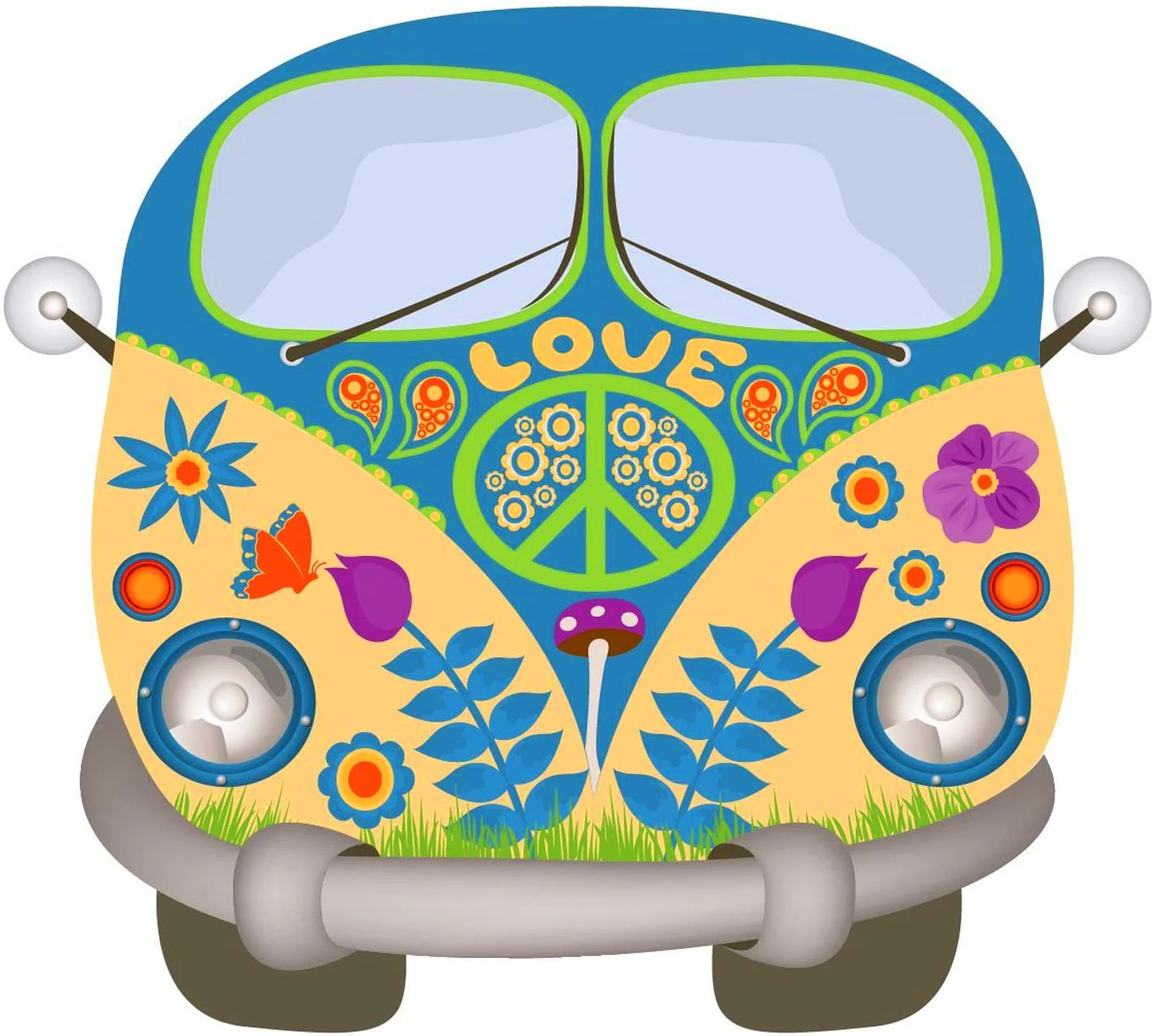 Hippie Sticker Flower Power Bus Peace and Love Colourful I Bullli Transporter for All Cars Truck Window Bumper Boot Rear
