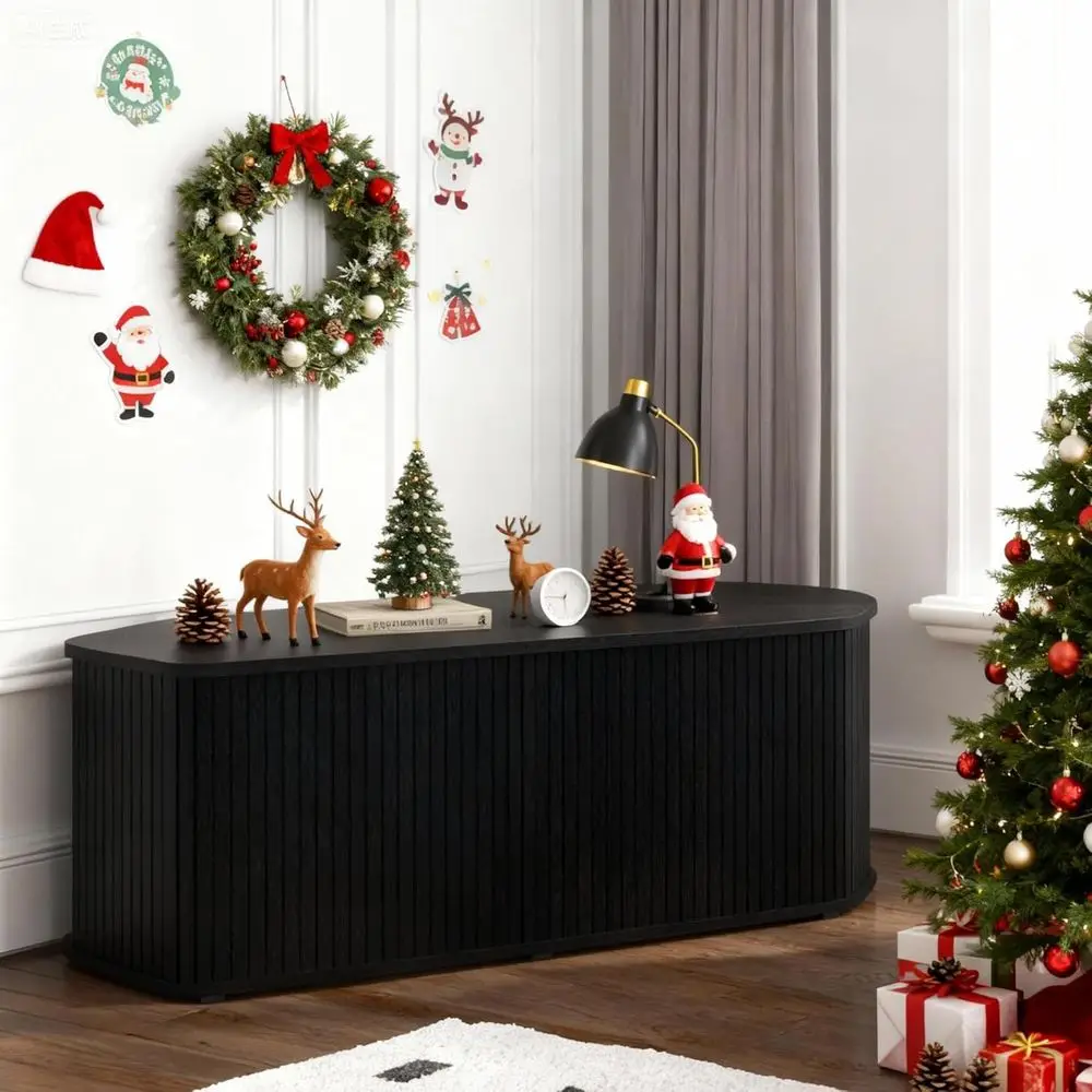 Mid-Century 43 Corner TV Stand with Sliding Door, 2-Tier Storage Media Console for Living Spaces in Black