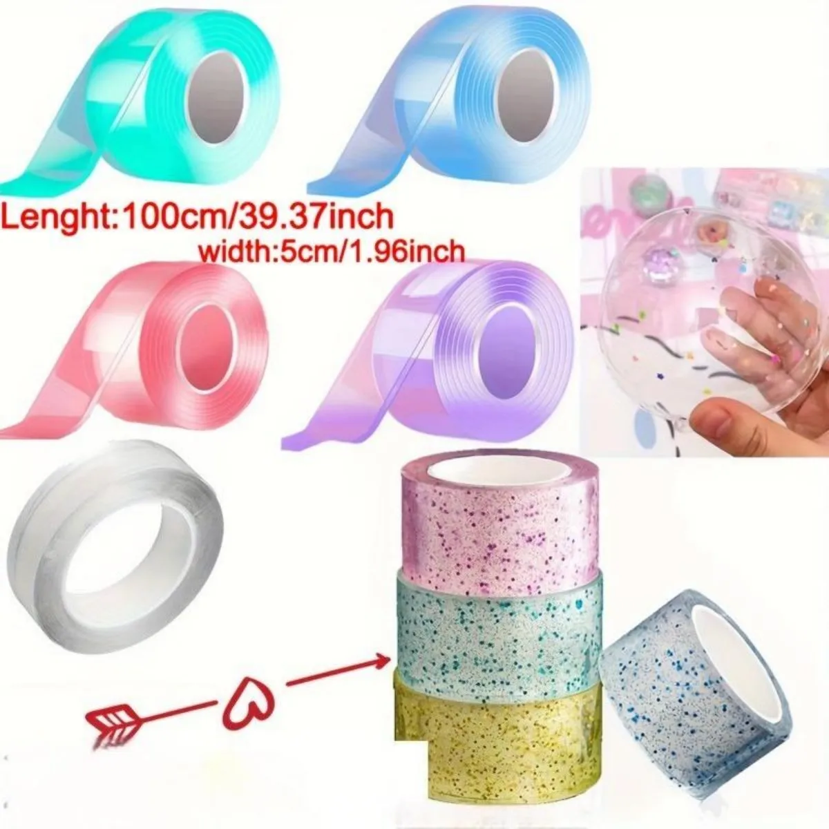 Shiny Transparent Nano Double-Sided Tape, Reusable, Strong Adhesive, Suitable for Homes, Offices, and Classrooms