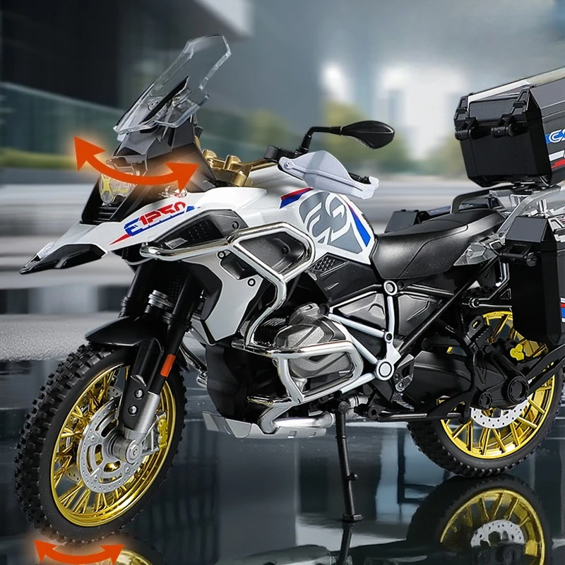 Simulation 1/10 R 1250 GS Adventure Alloy Traval Motorbike Model with tool box collection miniature voiture boy toy vehicle