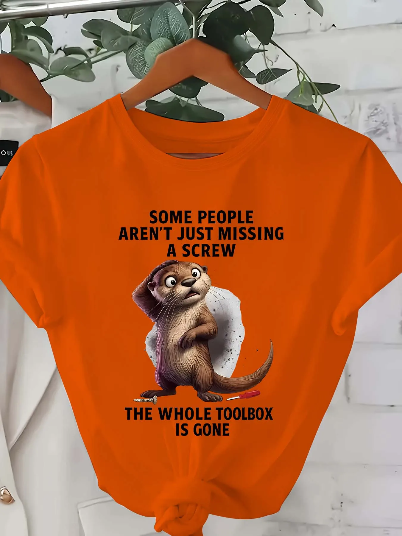 Some People Aren't Just Missing A Screw The Whole Toolbox Is Gone Women's Tee - Funny Otter Graphic, Casual Pink Top view 4