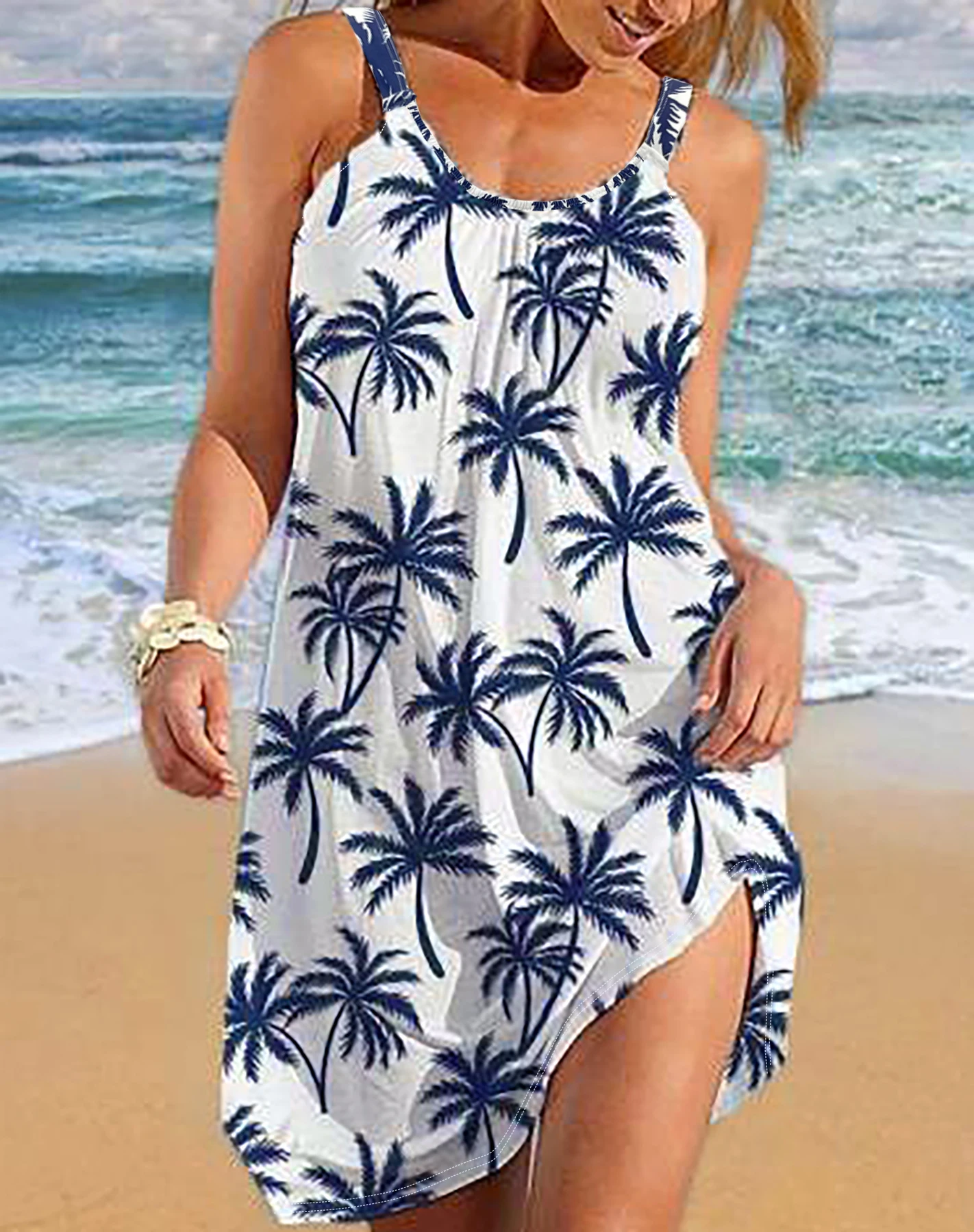 

Fashionable Plus Size Tropical Print Dress - Sleeveless Stretch Polyester Blend Machine Washable - Perfect Plus Size Dress for V