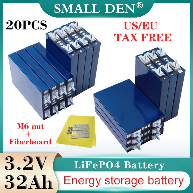 20PCS NEW 3.2V 32Ah LiFePO4 Battery 5C High discharge DIY 12v 24v 48v Electric vehicle boat RV Motorcycle Car motor Solar Cells