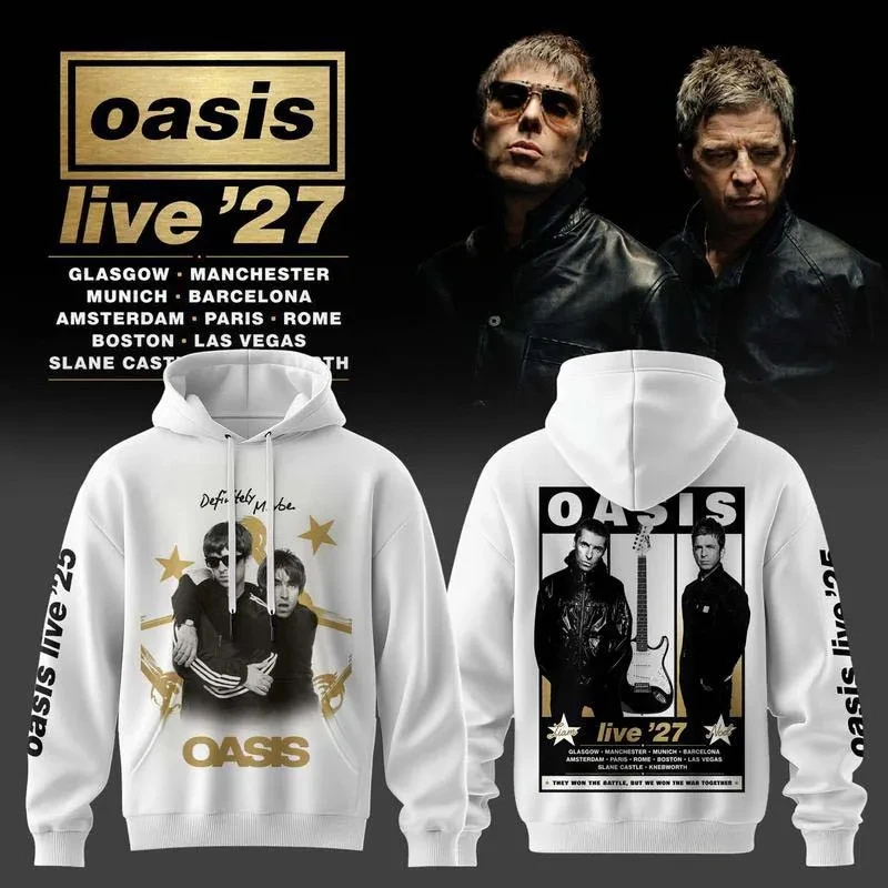 2026 New Oasis Live '27 Merch Hoodie Front Back Print Noel Liam Brothers Portrait Unisex Pullover Hoodie Rock Music Fan Gift