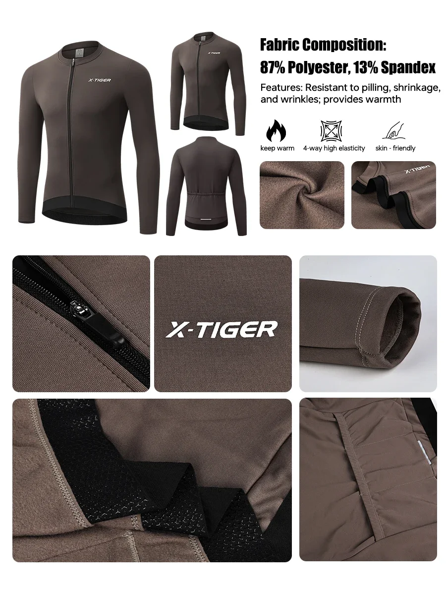 X-TIGER Fleece-Radtrikot für Herren, thermisches Radshirt mit langen Ärmeln, Fahrradshirt mit 3 Taschen und rutschfestem Saum für Rennrad- und Mountainbike-Fahrten. – Detail 6