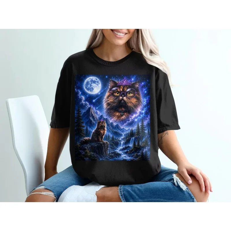 Cat Princess Donut Moonlight Princess Pattern T-shirt Short Sleeve, Suitable for Men and Women All Seasons