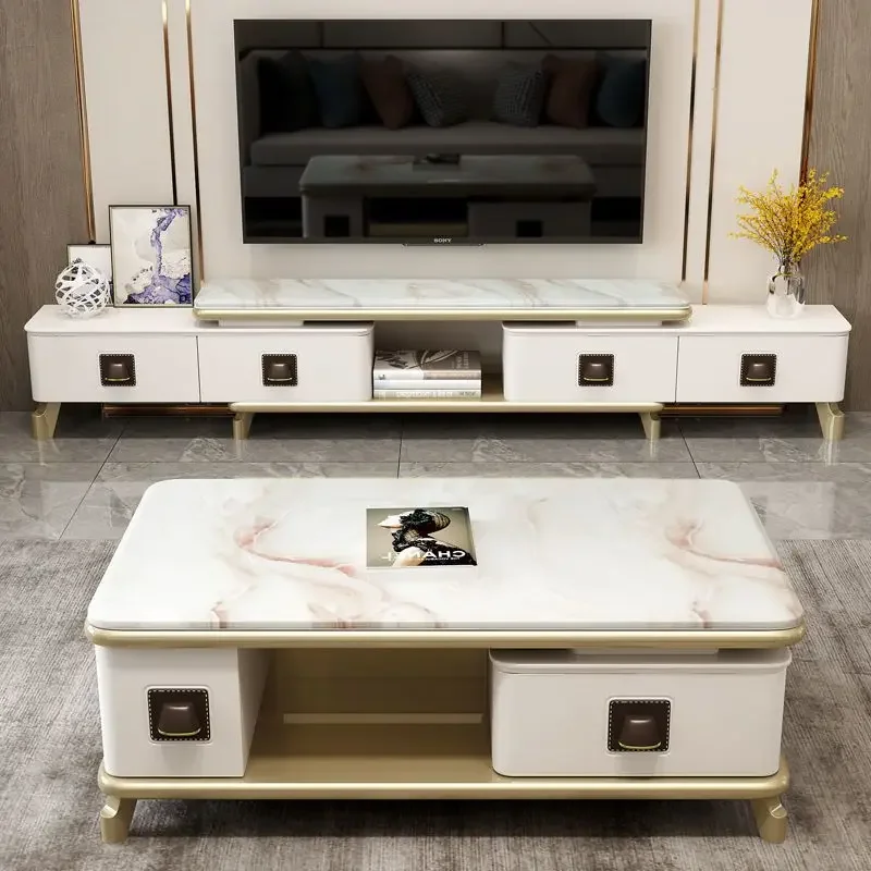 Light  TV  coffee  combination set Modern simple living room marble furniture Small apartment retrac glas