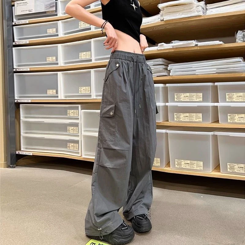 Calças de carga das mulheres zip outono algodão oversize elegante urbano social anti-rugas confortável para escritório profissional streetwear novo