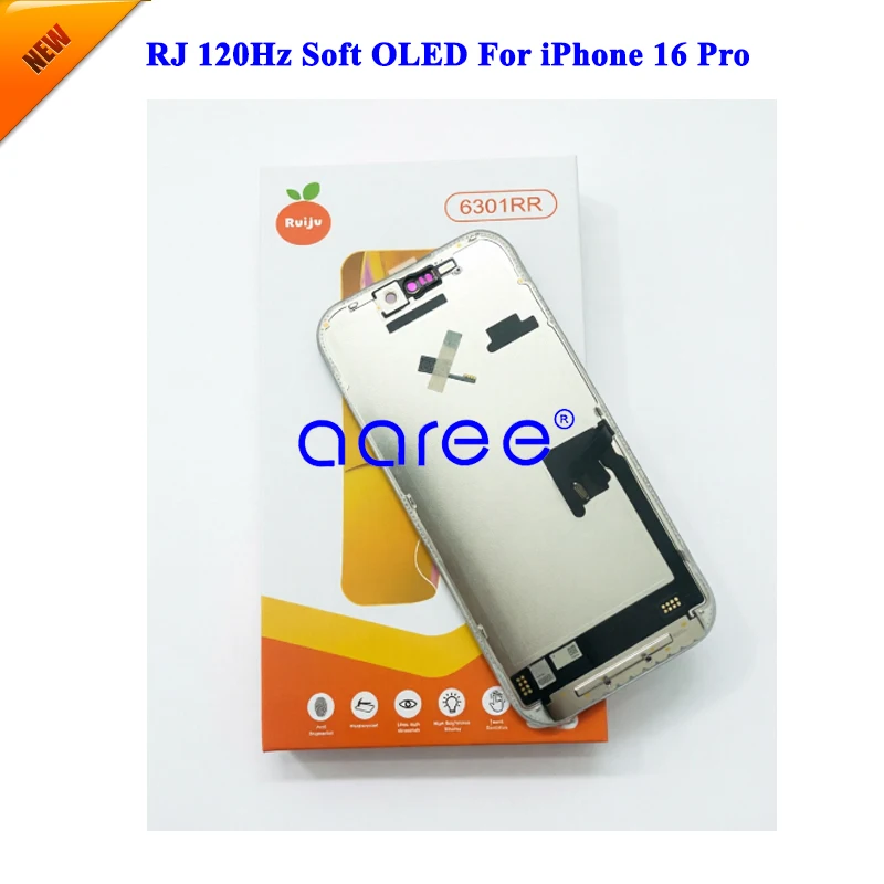 RJ 120Hz Soft OLED Display For iPhone 16 Pro Soft OLED Display LCD Screen Touch Digitizer Assembly