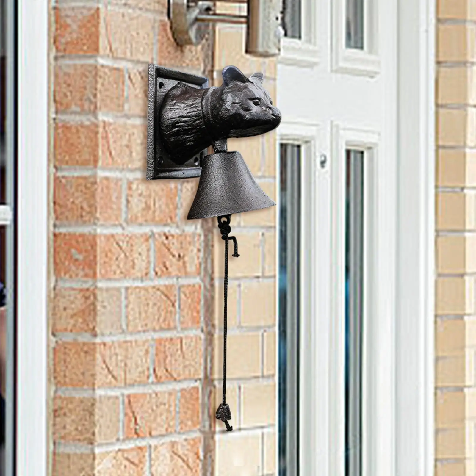 

Rustic Iron Doorbell Entry Door Bell Cat Head Retro Metal Hanging Bell Dinner Bell for Outside Gate Door