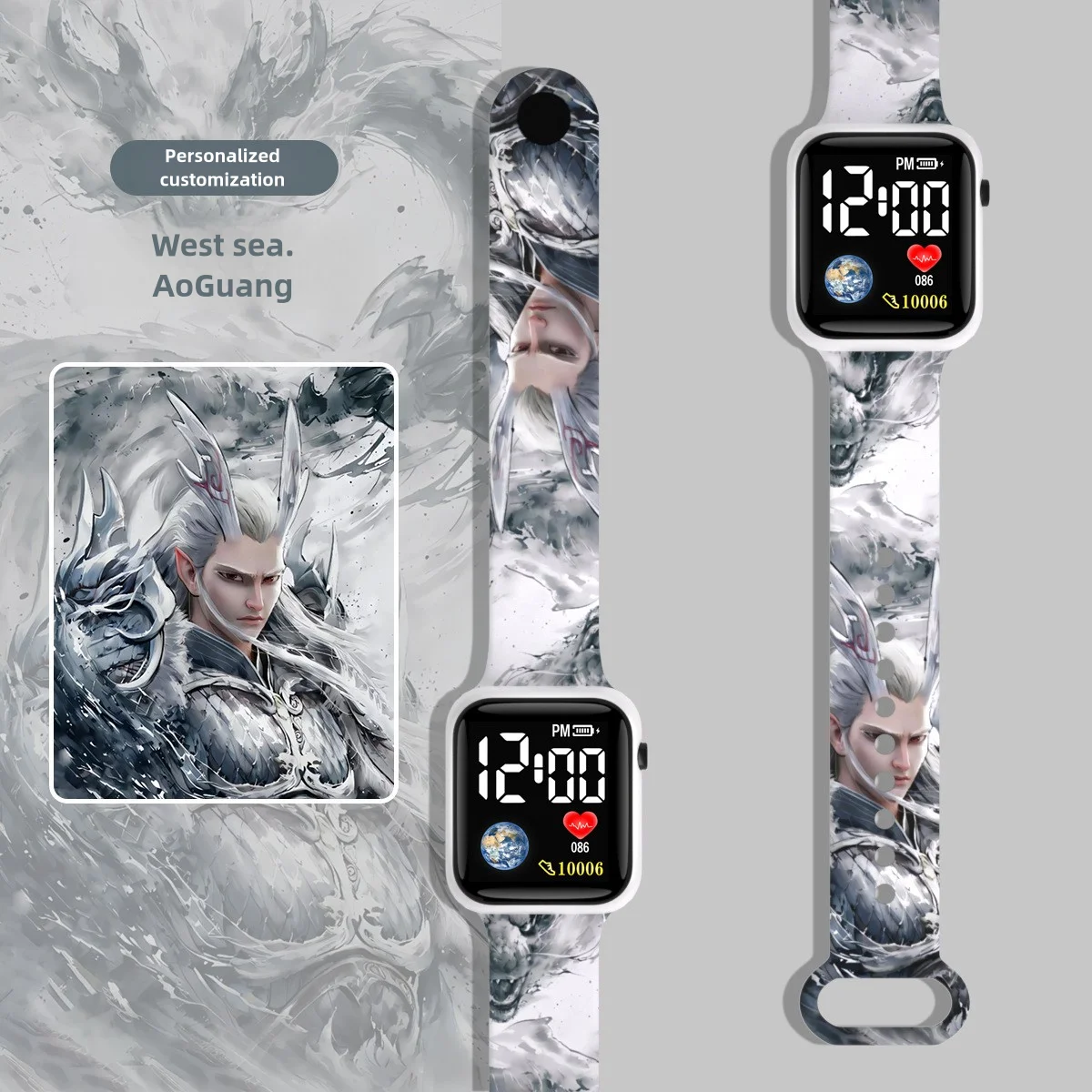 10pcs/lot Cute Cartoon Color Printed LED Electronic Student Watch Fashionable Square Button  Clock Girls Boys Student Gifts