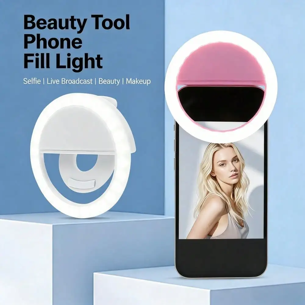 

Selfie Mini Ring Fill Light Flash LED Rechargeable Portable Clip-on 3 levels Lighting for Phone Tablet Laptop